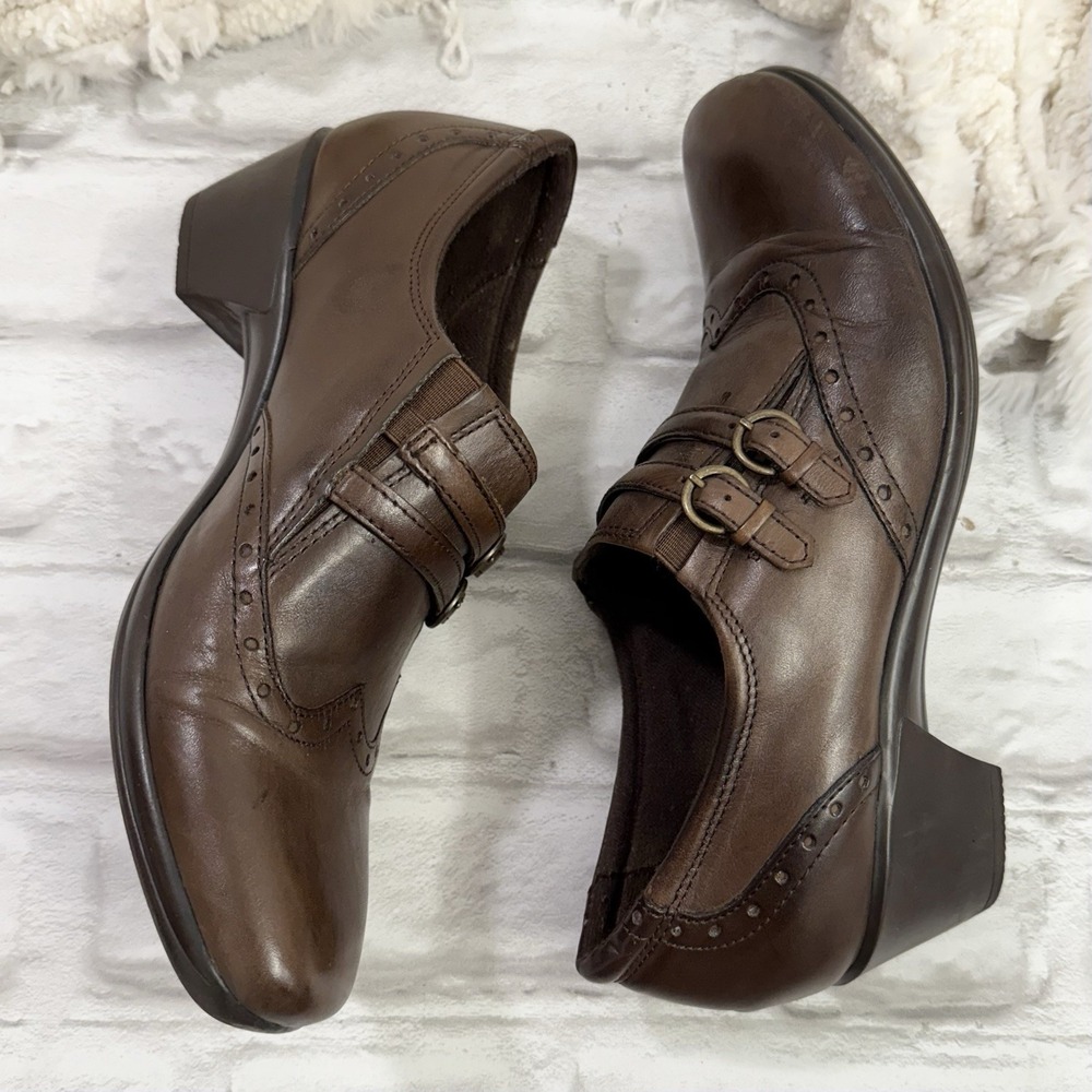 Earth Origins Carma 5 Women's 10M Brown Leather Wingtip Mary Jane Slip On Heels - Picture 10 of 13